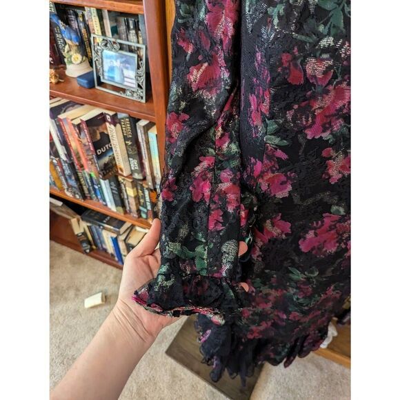 Vintage Judy Hornby Couture Women's Size m Black Pink Floral Lace Dress - Picture 4 of 8